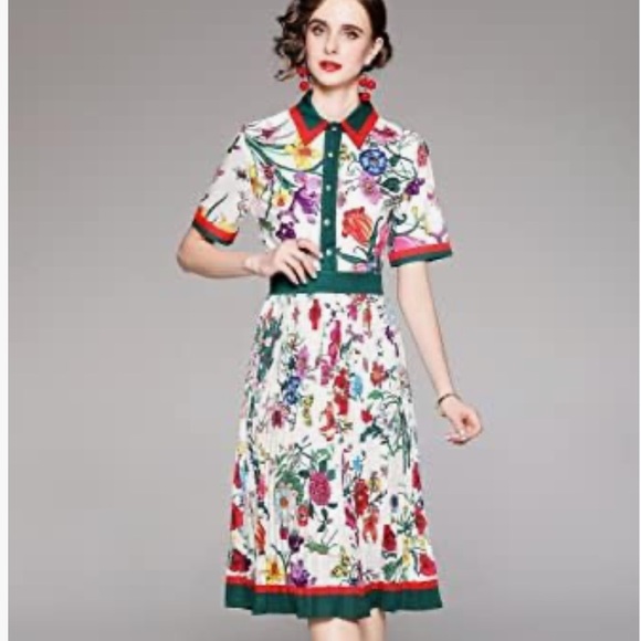 New DALIA MACPHEE SHORT SLEEVE PLEATED FLORAL DRESS - Picture 11 of 14